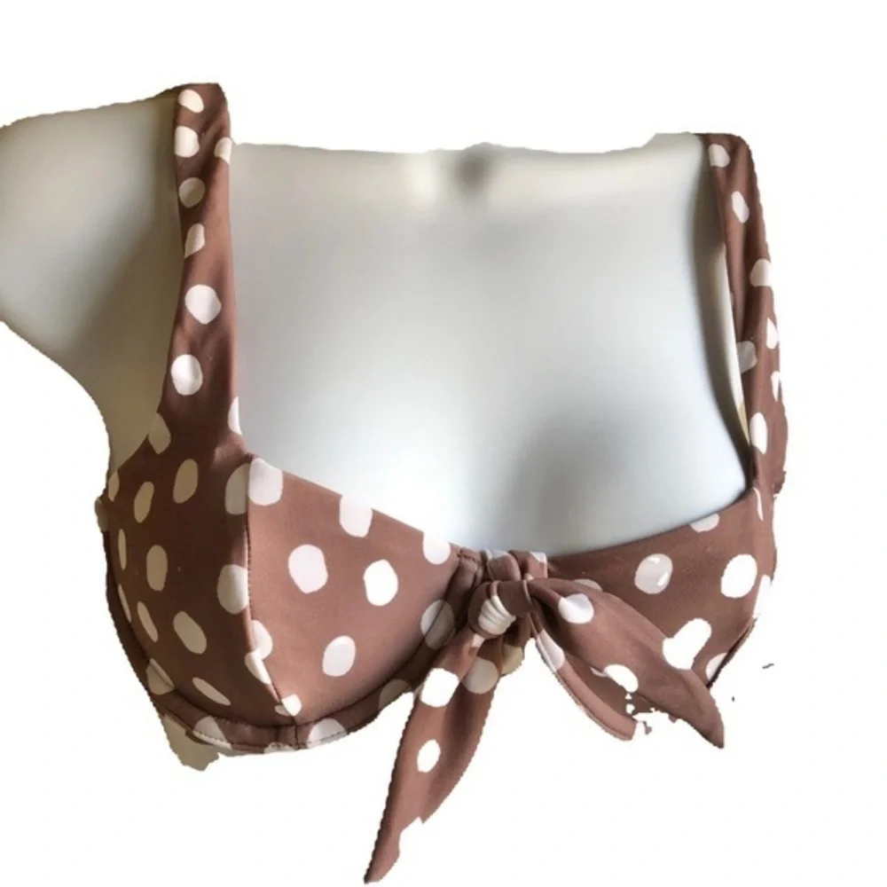 Abercrombie and Fitch taupe brown polka dot underwire bikini top xs - Picture 3 of 12